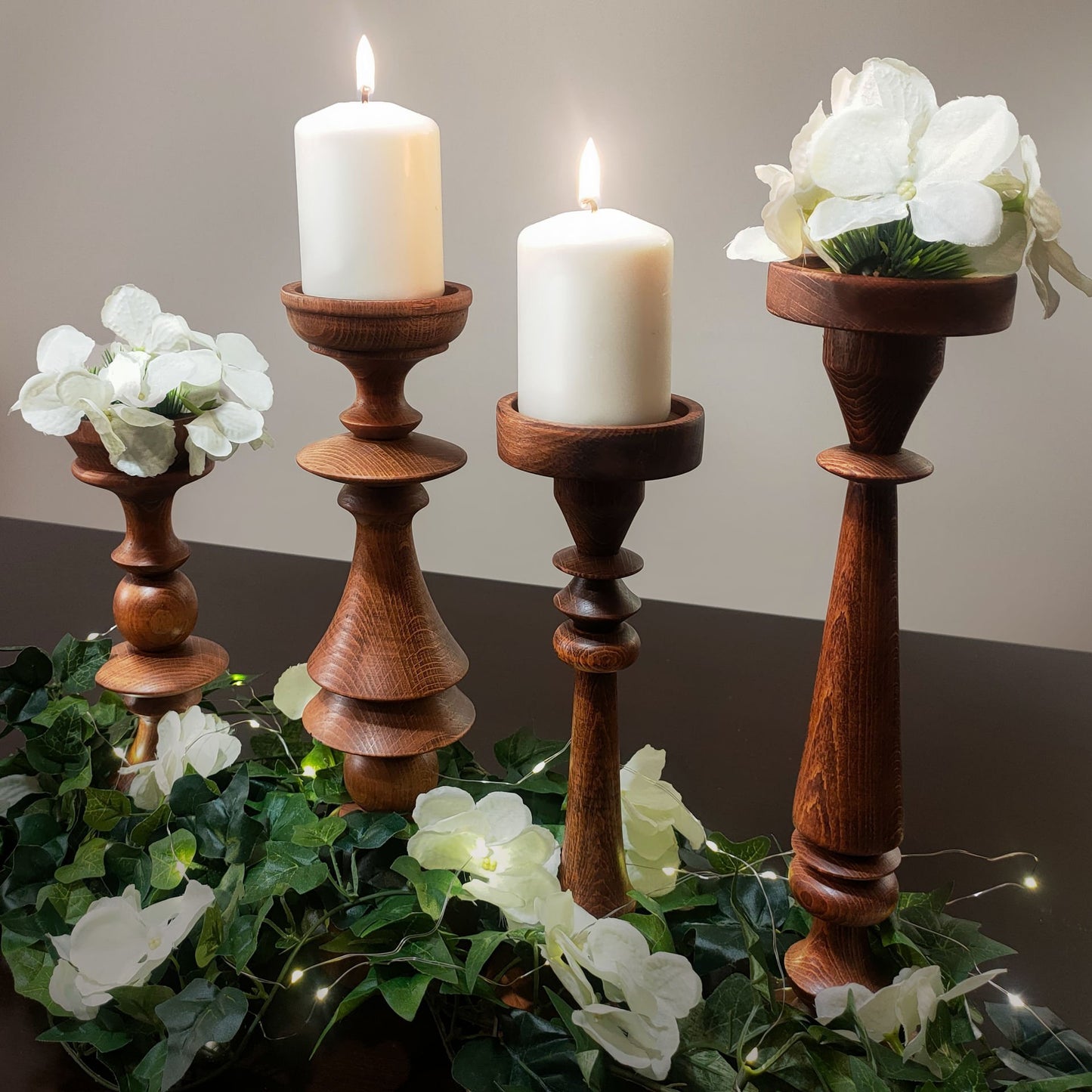 Dörtlü Ahşap Şamdan Set