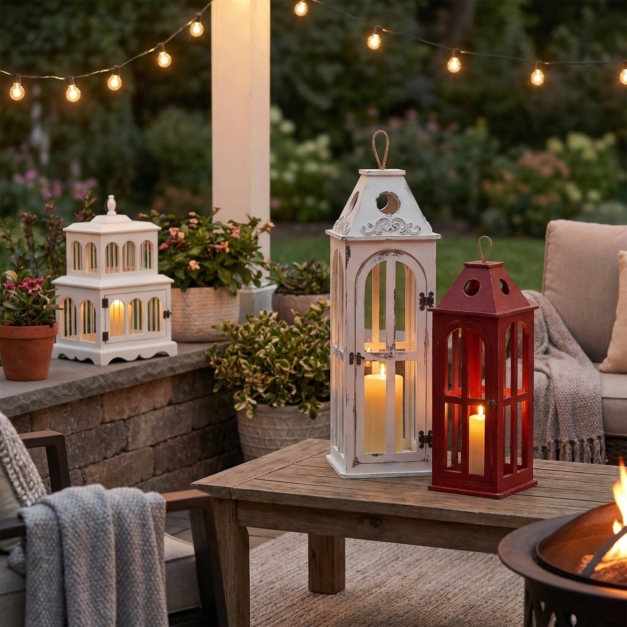 Dekoratif mumlu fenerler ile teras ve balkon dekorasyonu