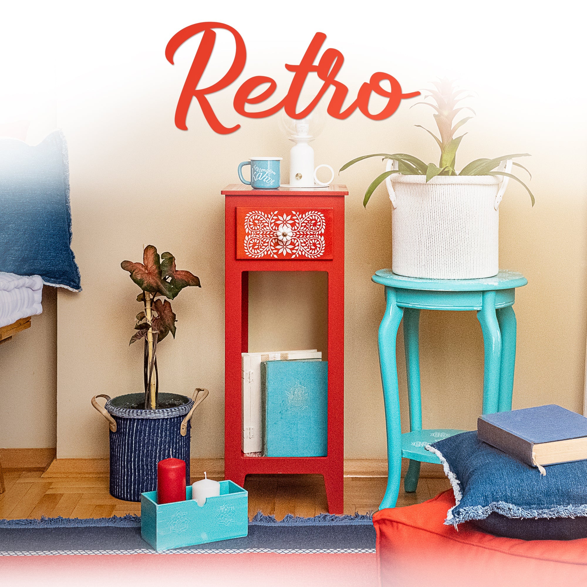 Retro koleksiyonu canlı renkli dekoratif retro stil mobilyalar