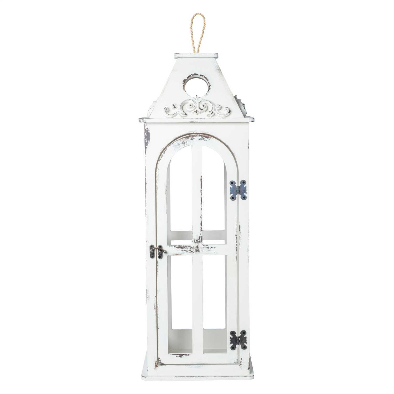 Alaçatı Fener beyaz ahşap gövdeli country tarz dekoratif büyük fener