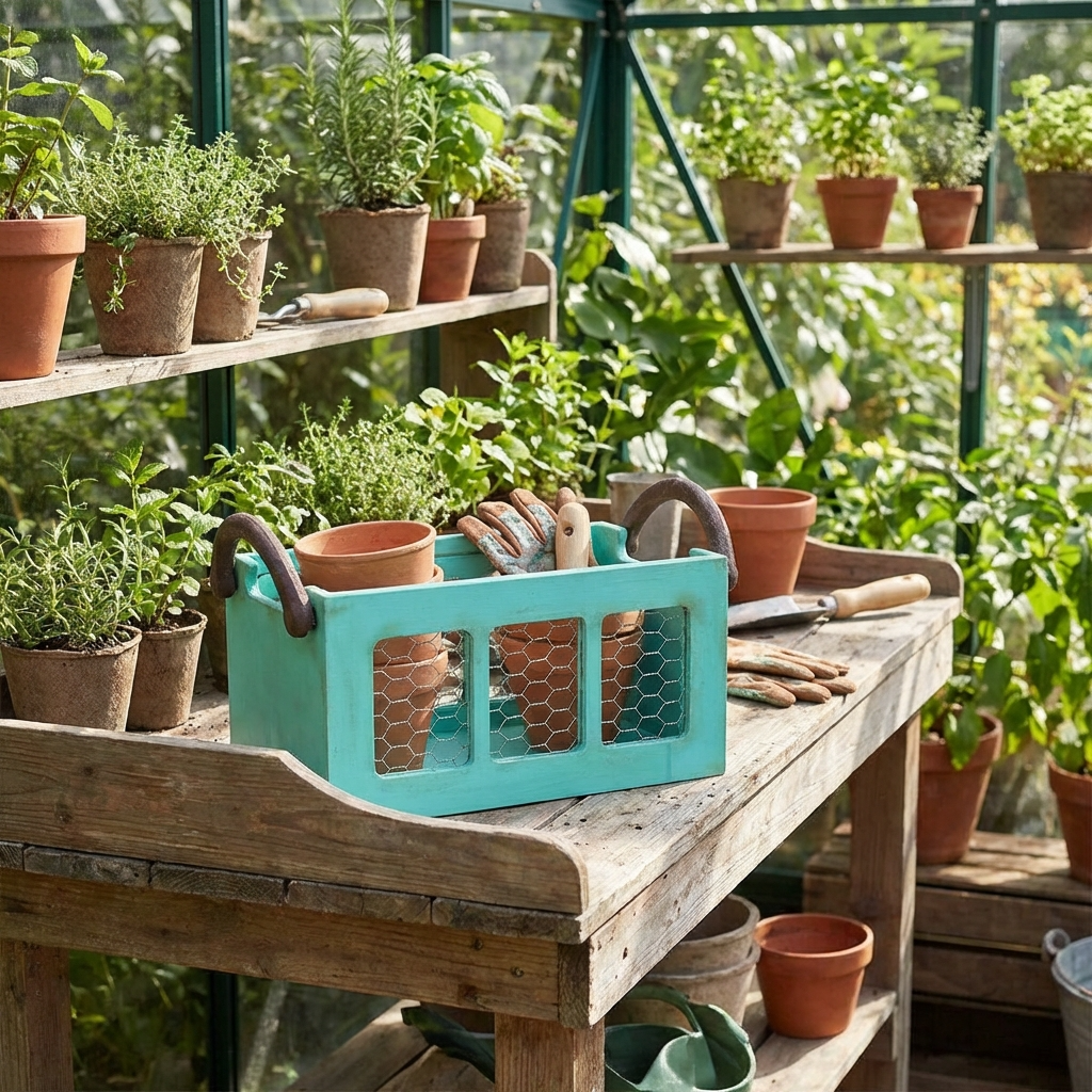 Aqua Mint Sepet mint yeşili dekoratif tel detaylı ahşap sepet