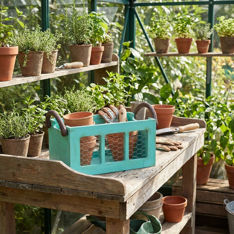 Aqua Mint Sepet mint yeşili dekoratif tel detaylı ahşap sepet