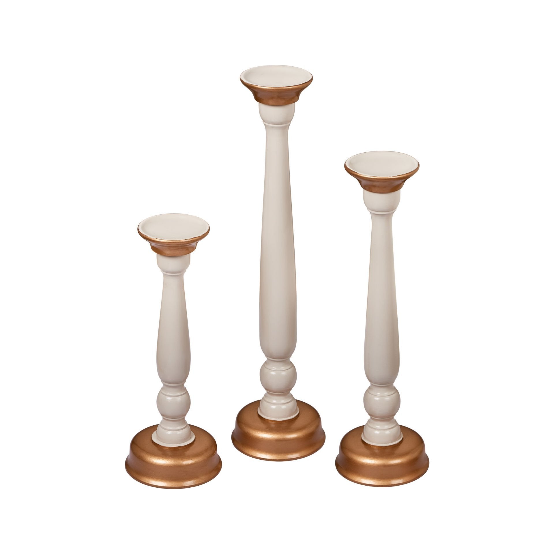 Beyaz Friendly Ahşap Üçlü Şamdan beyaz ve doğal ahşap tonlu dekoratif üçlü şamdan seti