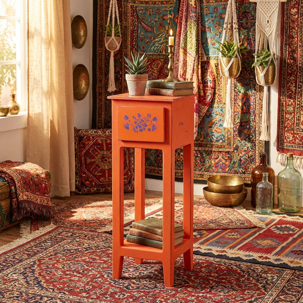 Bohem Turuncu Mini Komodin dar alanlar için turuncu komodin