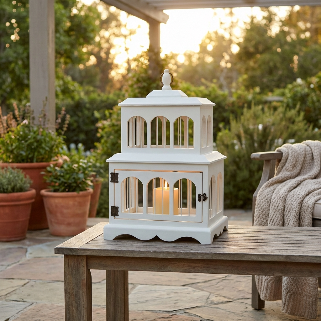 Bone Inlay Beyaz Fener soft beyaz tonlu dekoratif ahşap fener tasarımı