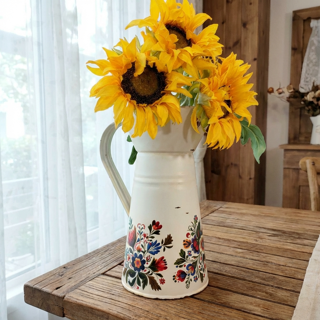 Country sürahi 25 cm rustik tarz dekoratif çiçek vazosu
