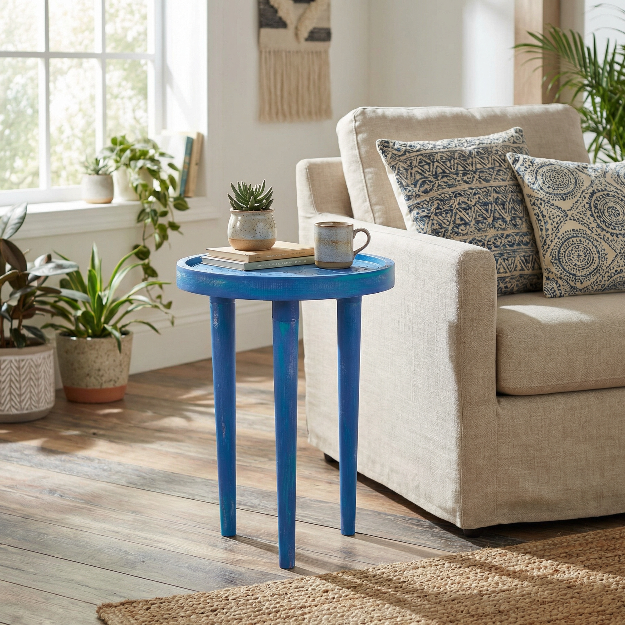 Ege Friendly Sehpa canlı mavi tonlu dekoratif küçük sehpa