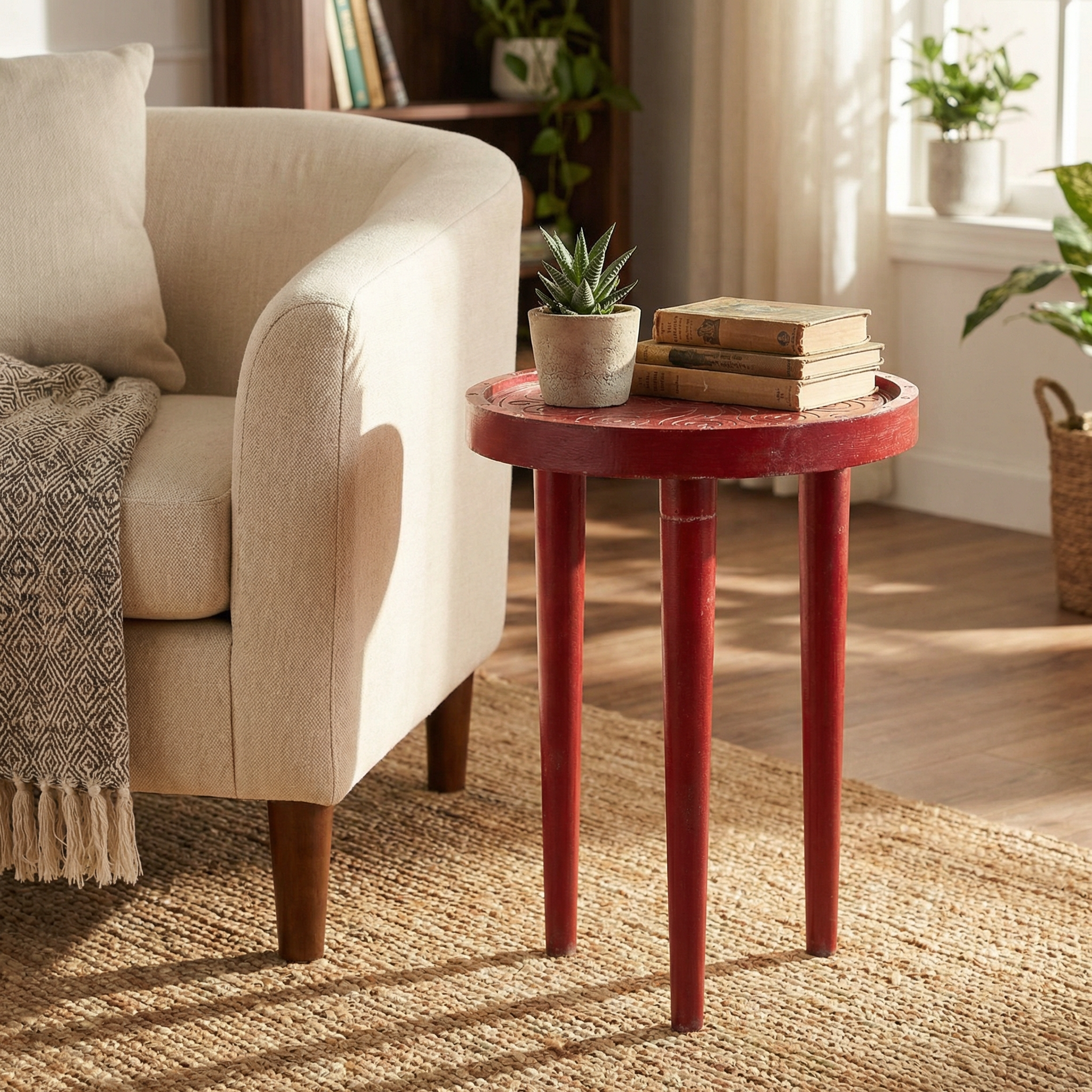 Kırmızı Friendly Sehpa modern dekorasyon için kırmızı ahşap yan sehpa