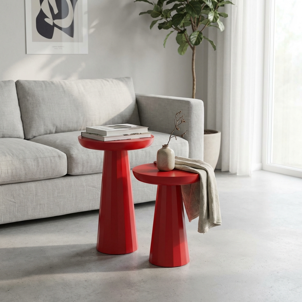 Kırmızı Mantar İkili Sehpa mantar formunda yan sehpa