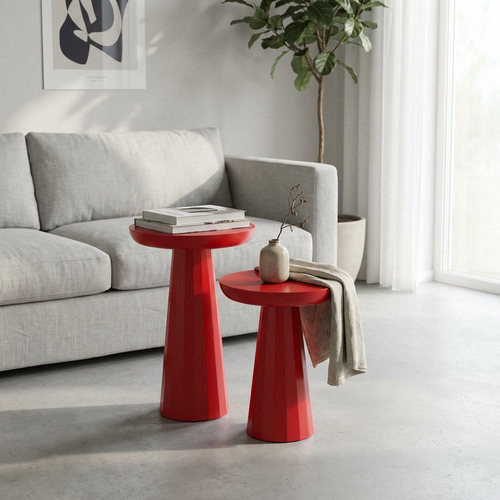 Kırmızı Mantar İkili Sehpa mantar formunda yan sehpa