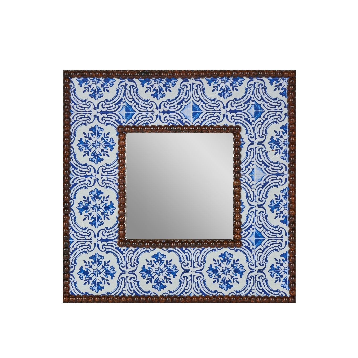 Mavi Çini Desenli Ayna el işçiliği mavi çini desenli dekoratif duvar aynası
