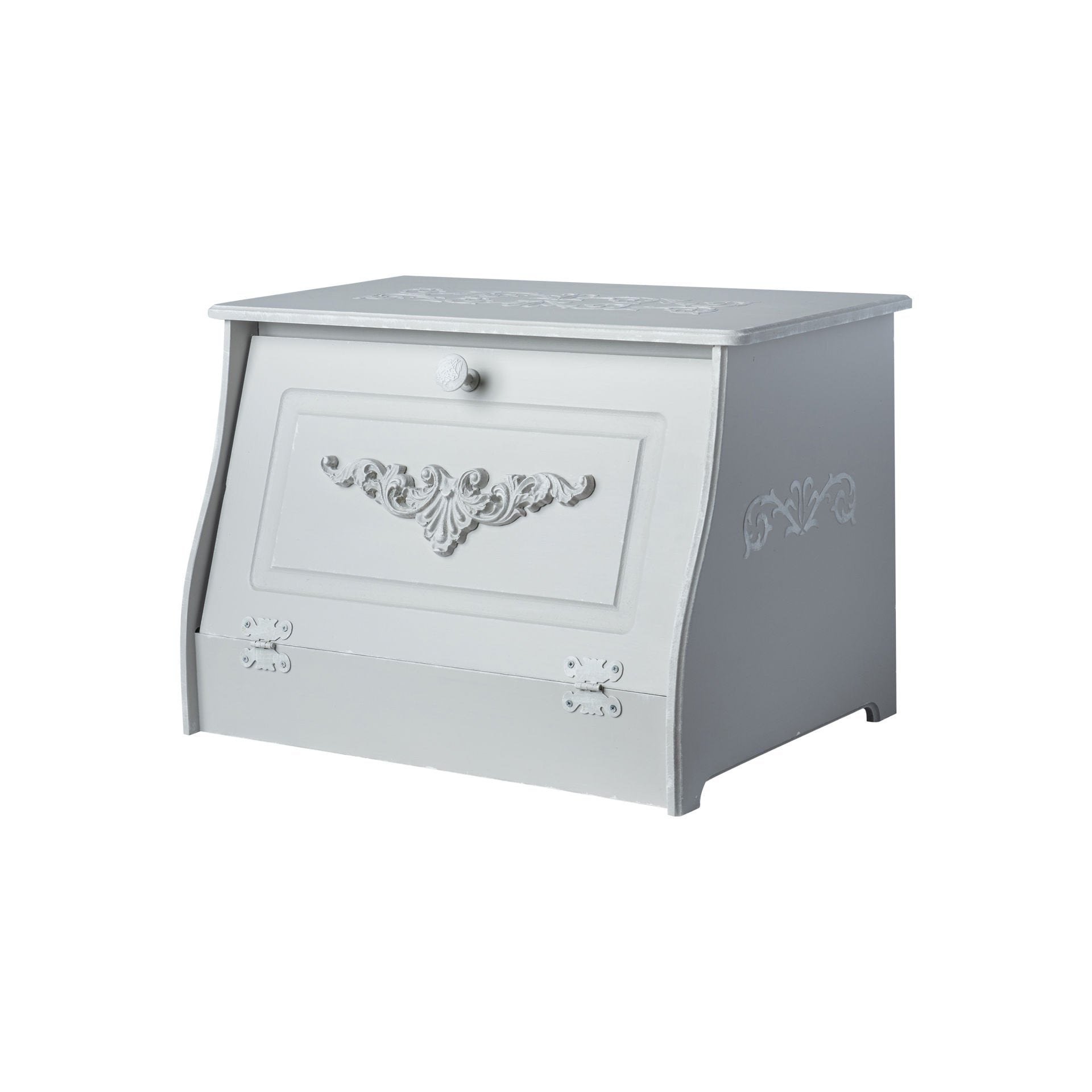 Paris Gri Ekmek Kutusu, eskitme rölyefli MDF ekmek kutusu, 39,5x25,5x26,5 cm, Orta Sofa