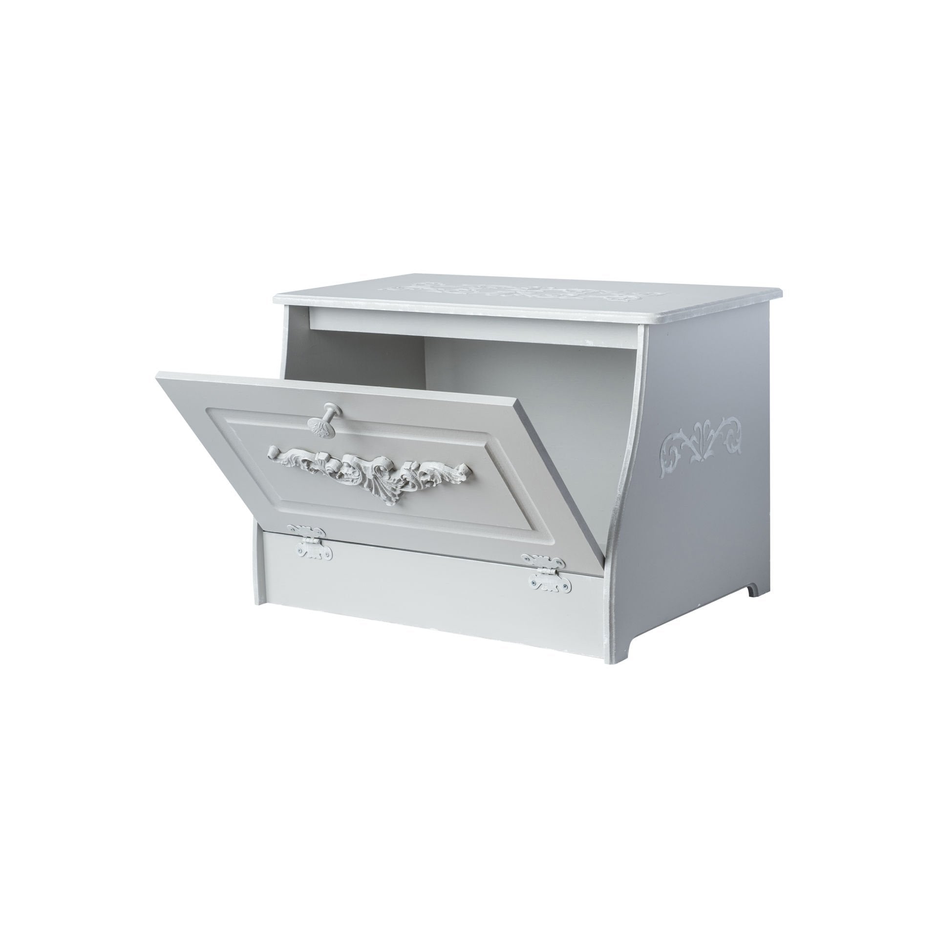 Paris Gri Ekmek Kutusu, eskitme rölyefli MDF ekmek kutusu, 39,5x25,5x26,5 cm, Orta Sofa