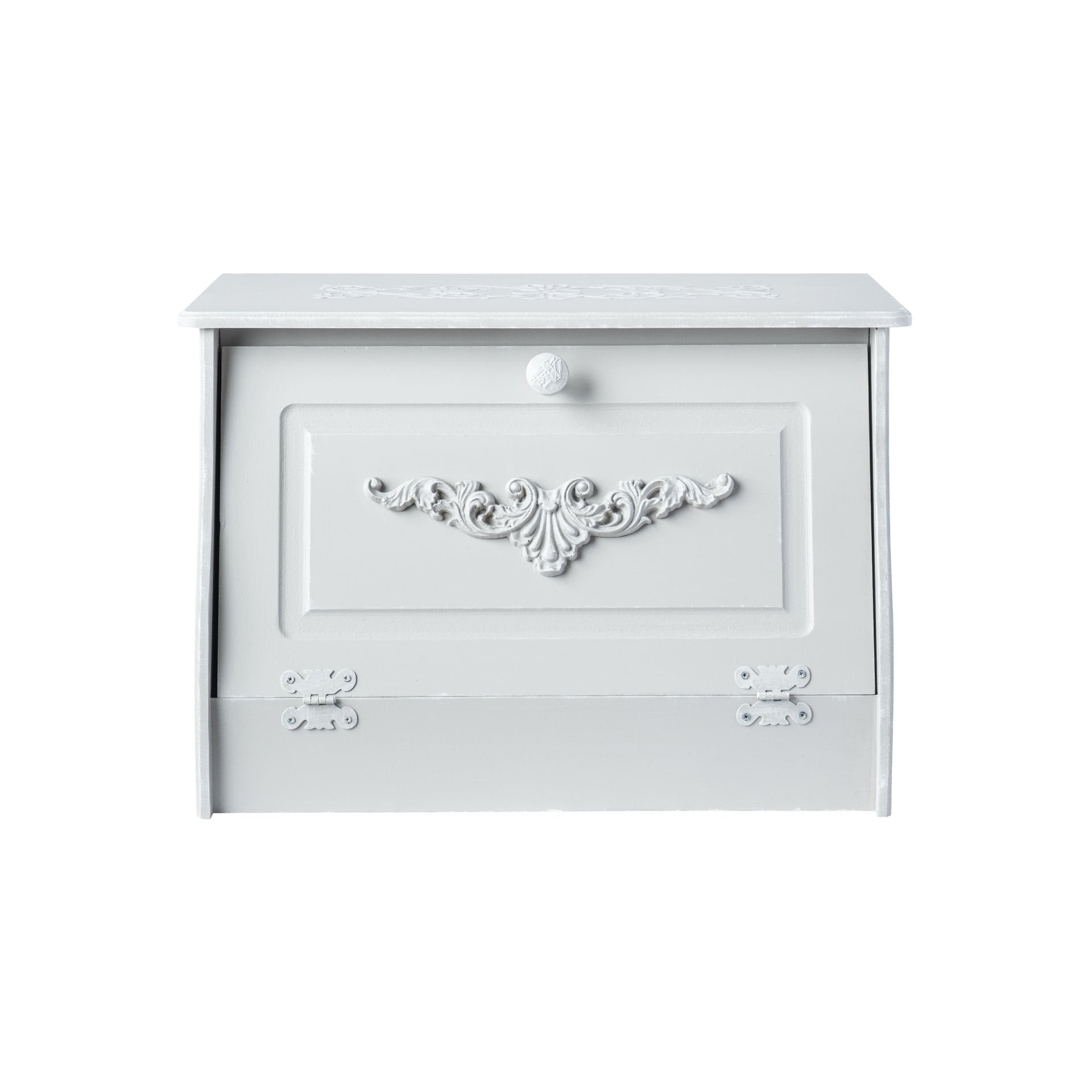 Paris Gri Ekmek Kutusu, eskitme rölyefli MDF ekmek kutusu, 39,5x25,5x26,5 cm, Orta Sofa
