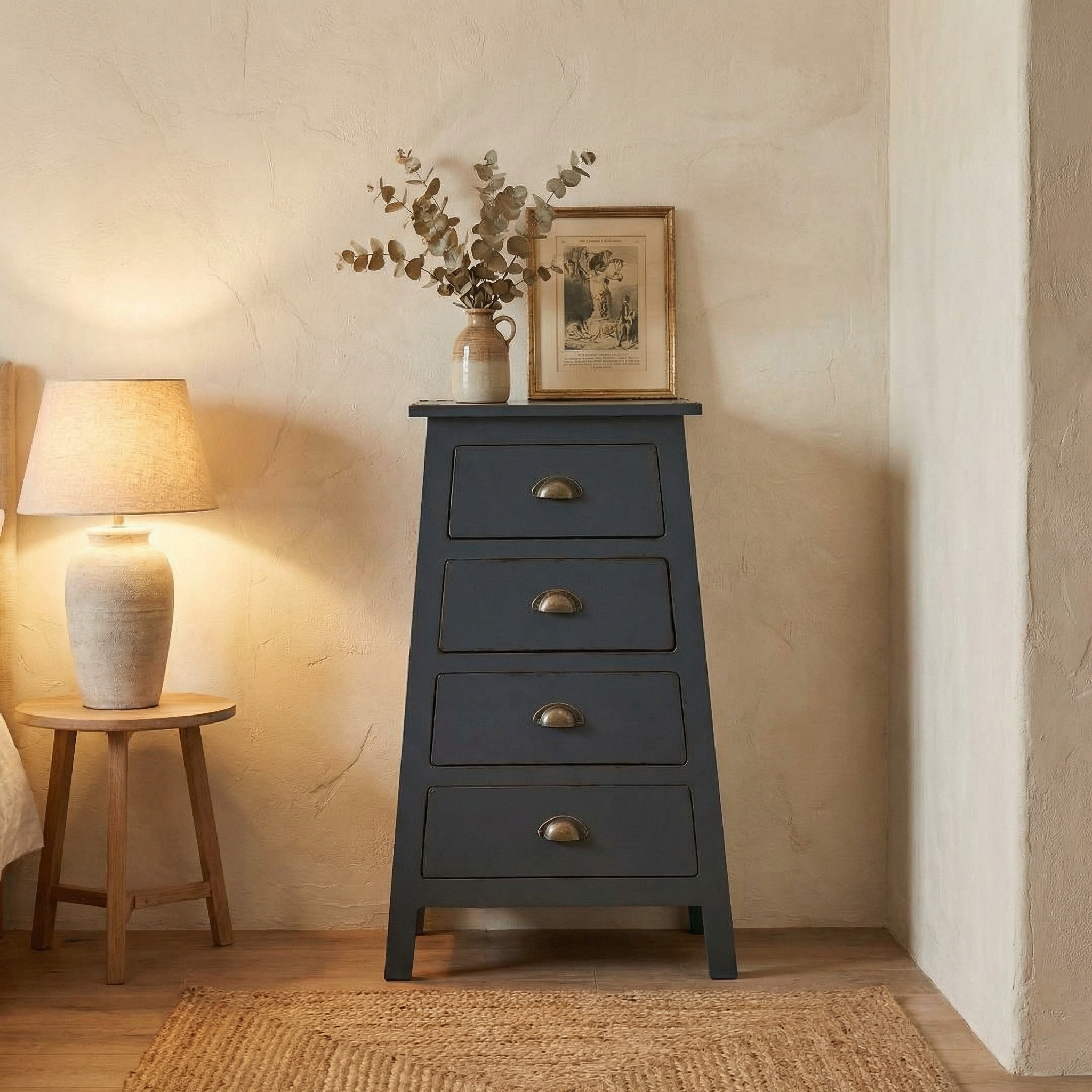 Royal dört çekmeceli antrasit konsol yaşam alanında dekoratif kullanım