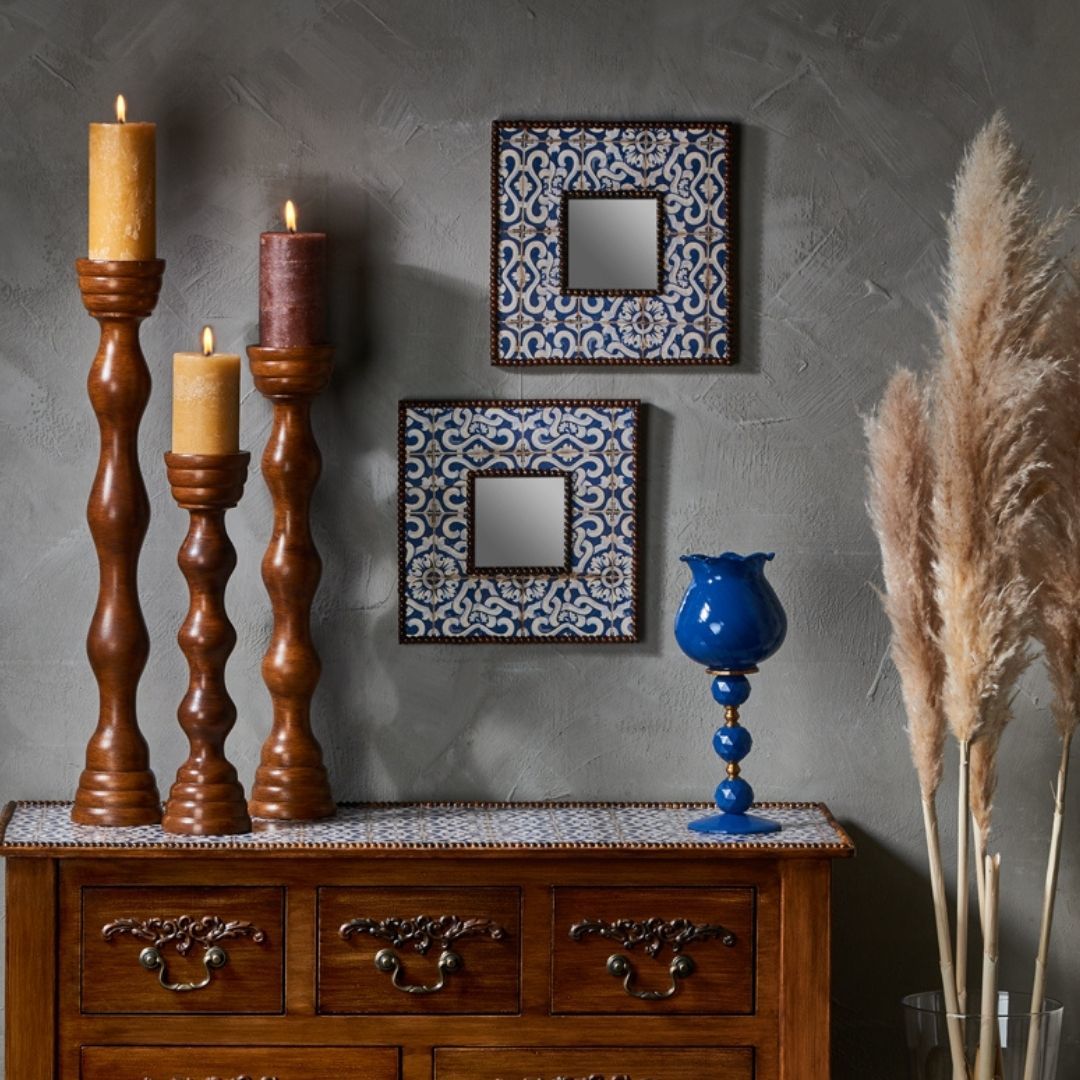 Rustik Ayna vintage ve rustik stil desenli çerçeveli duvar aynası