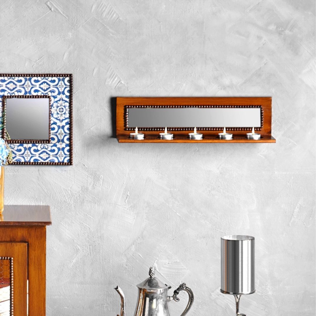 Rustik Aynalı Mumluk aynalı arka yüzeyi ile ışığı yansıtan dekoratif mumluk modeli