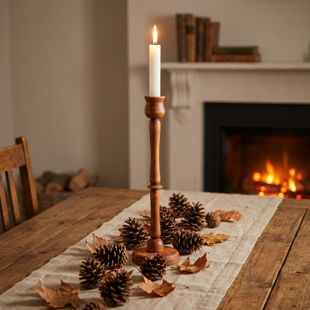 Şamdan ev dekorasyonunda sıcak atmosfer yaratan ahşap mumluk