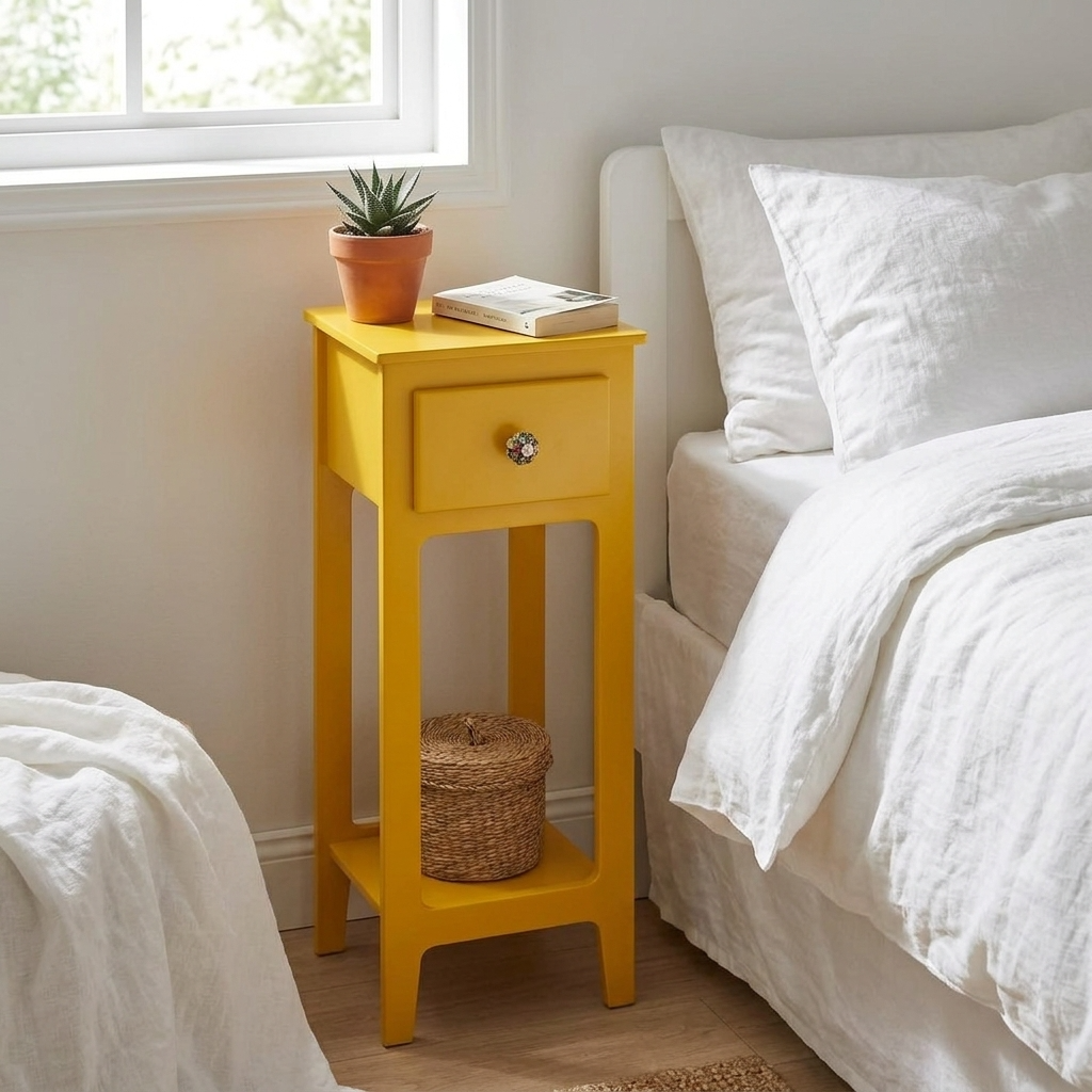 Sarı Mini Komodin, MDF, 26×68×22 cm, Renkli Mutfaklar Koleksiyonu, Orta Sofa.