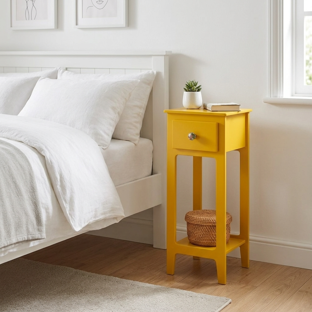 Sarı Mini Komodin, MDF, 26×68×22 cm, Renkli Mutfaklar Koleksiyonu, Orta Sofa.