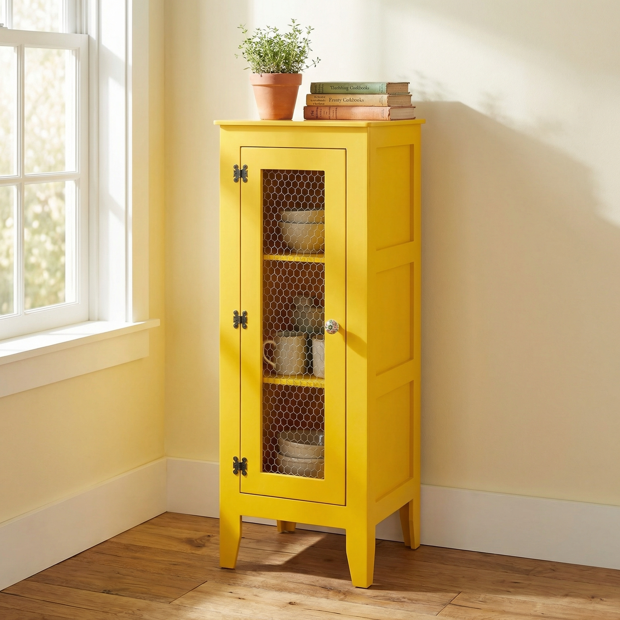 Sarı Tel Dolap sarı renkli tel kapaklı dekoratif depolama dolabı